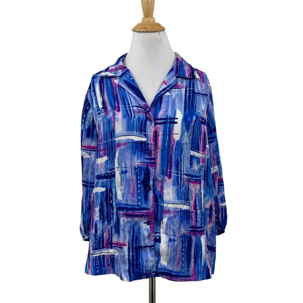 Vintage Liberty House Blouse Women M Medium Multi Abstract Button Up Made Hawaii